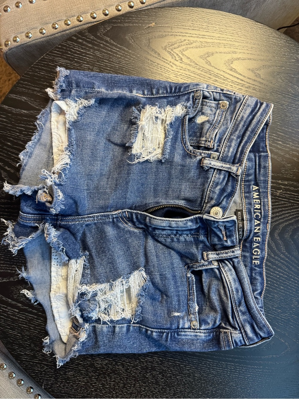 American Eagle Distressed Dark Blue Denim Shorts size 4